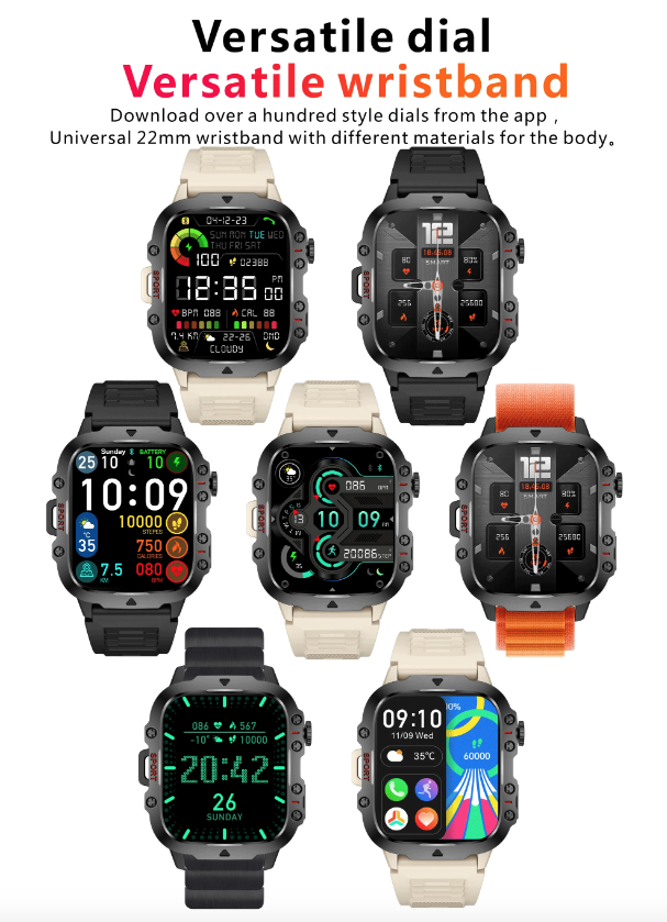QX11 Smart Watch Homme IP68 5ATM Sports Extérieur Fitness Tracker Moniteur de Santé 1.96" Appel BT Smartwatch