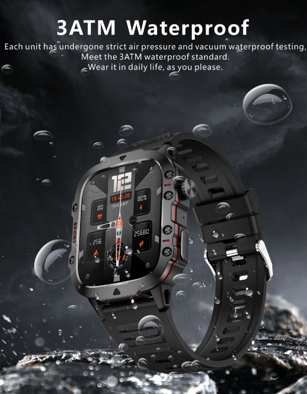 QX11 Smart Watch Homme IP68 5ATM Sports Extérieur Fitness Tracker Moniteur de Santé 1.96" Appel BT Smartwatch