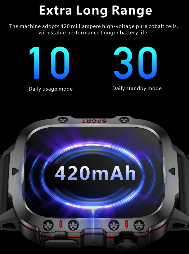 QX11 Smart Watch Homme IP68 5ATM Sports Extérieur Fitness Tracker Moniteur de Santé 1.96" Appel BT Smartwatch