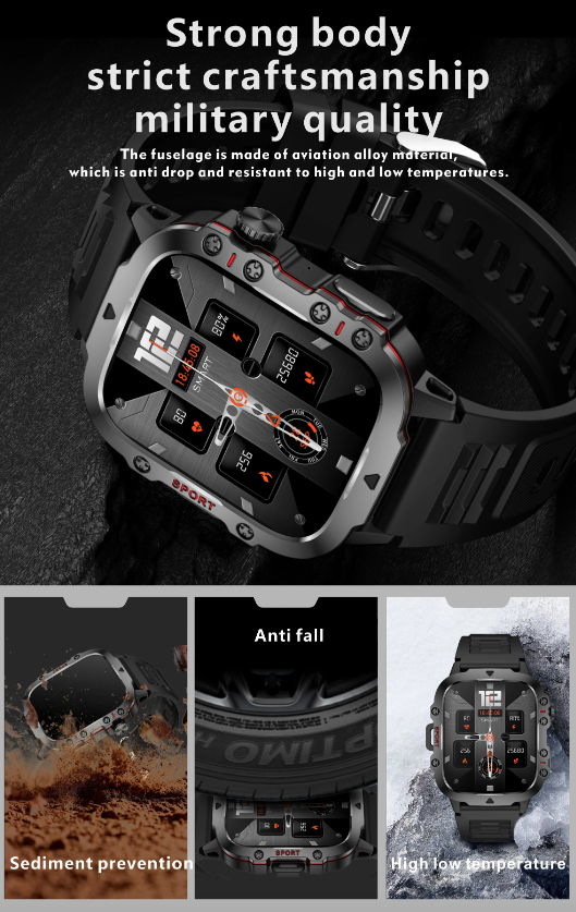 QX11 Smart Watch Homme IP68 5ATM Sports Extérieur Fitness Tracker Moniteur de Santé 1.96" Appel BT Smartwatch