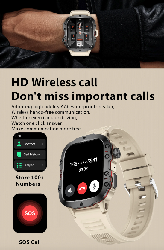 QX11 Smart Watch Homme IP68 5ATM Sports Extérieur Fitness Tracker Moniteur de Santé 1.96" Appel BT Smartwatch