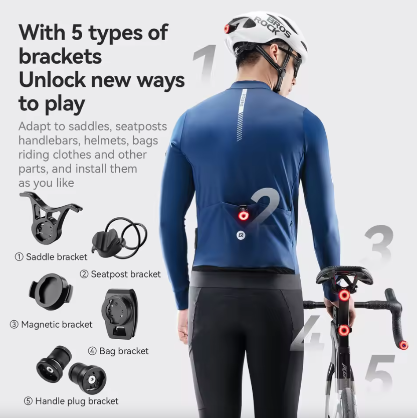 ROCKBROS R0 Bouchon d'extrémité de guidon Feu de vélo Type-C VTT Cyclisme sur route Feu arrière
