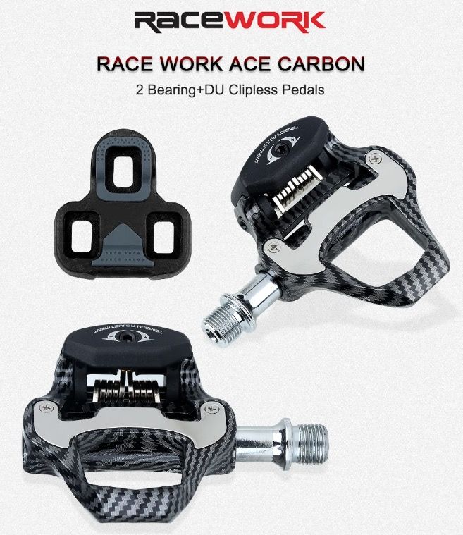 RACEWORK pédale de vélo ultra-légère fibre de carbone compatible SPD Keo passionnés de cyclisme haute performance