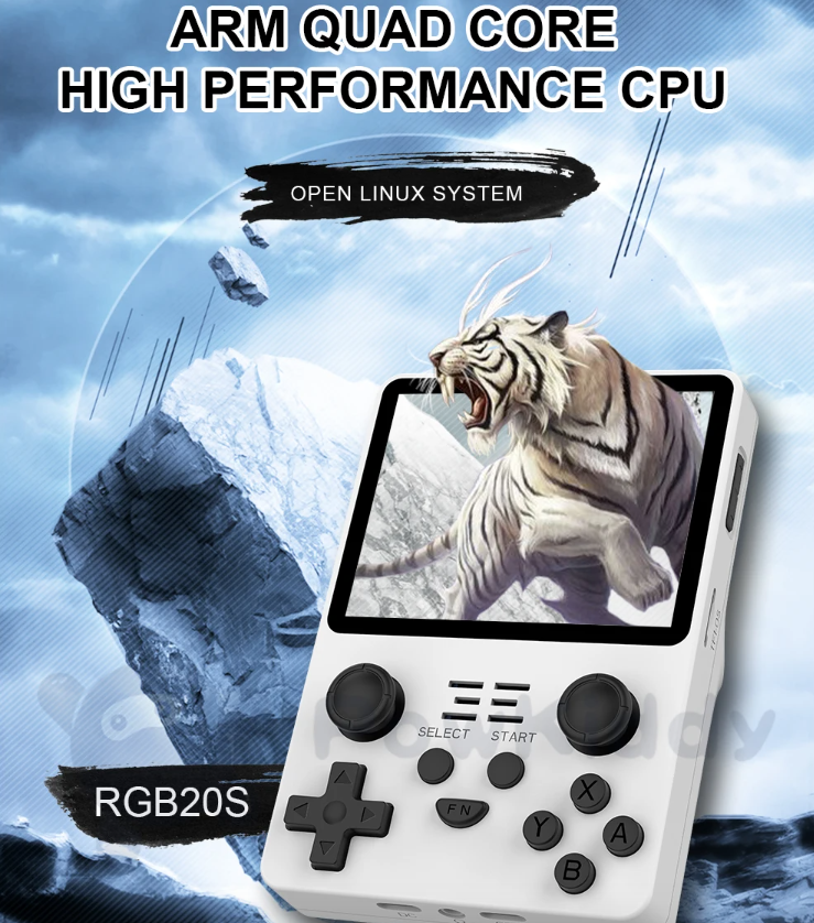 Console rétro POWKIDDY RGB20S avec écran 3,5 pouces pour gaming portable système open source RK3326
