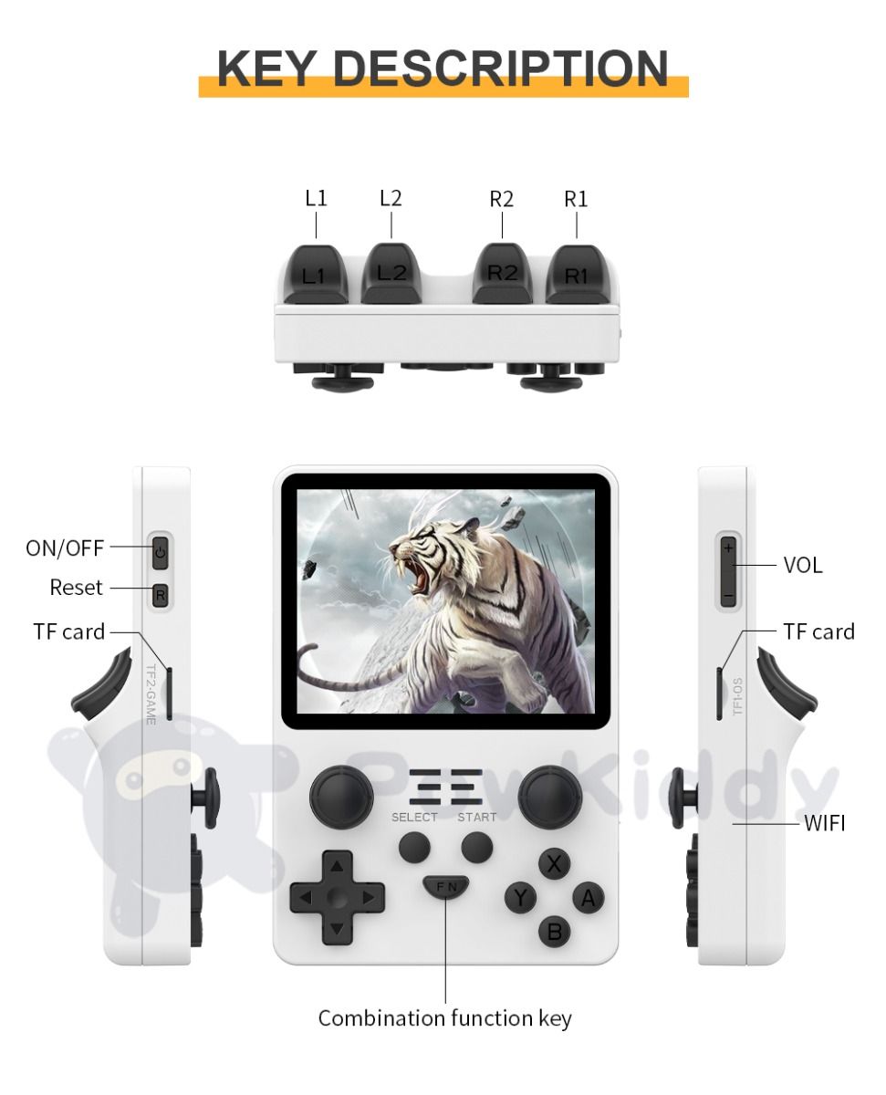 Console portable POWKIDDY RGB20S, écran HD 3,5 pouces, appareil de jeu rétro pour enfants, passionnés de rétro, cadeaux.