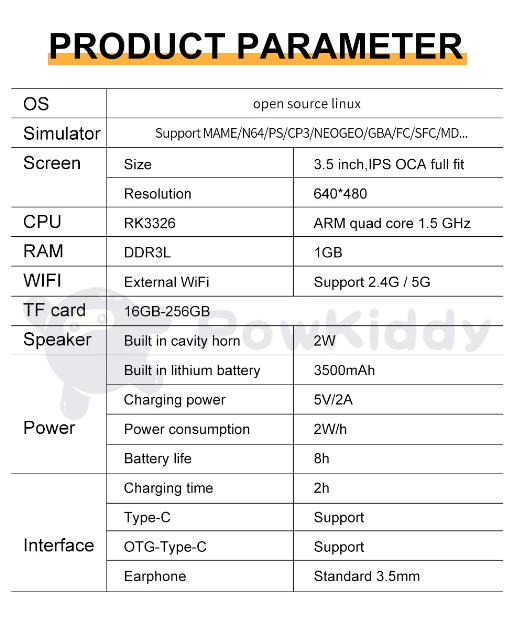 Console rétro POWKIDDY RGB20S avec écran 3,5 pouces pour gaming portable système open source RK3326