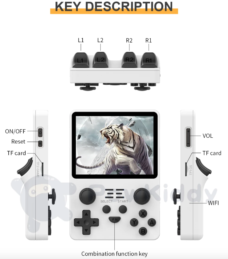 Console rétro POWKIDDY RGB20S avec écran 3,5 pouces pour gaming portable système open source RK3326