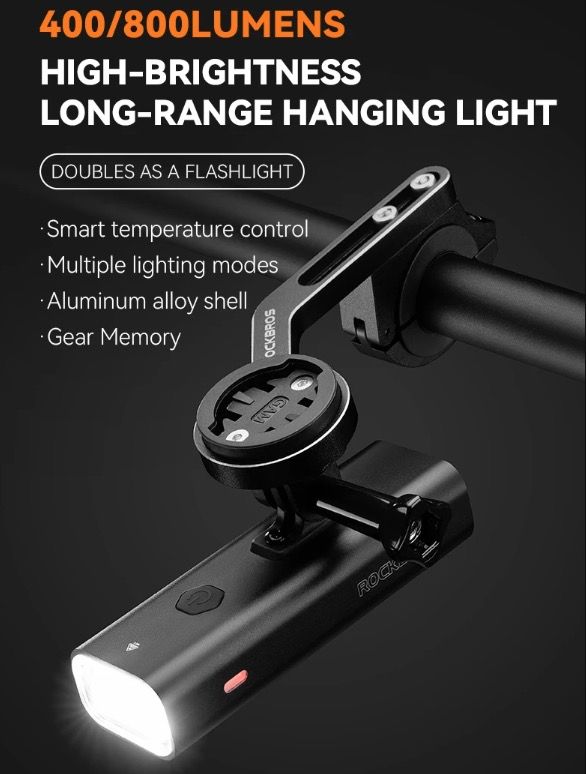 ROCKBROS RHL-1000LUMEN Phare avant de vélo étanche à LED pour cyclisme, rechargeable avec port Type-C, pour les sorties nocturnes