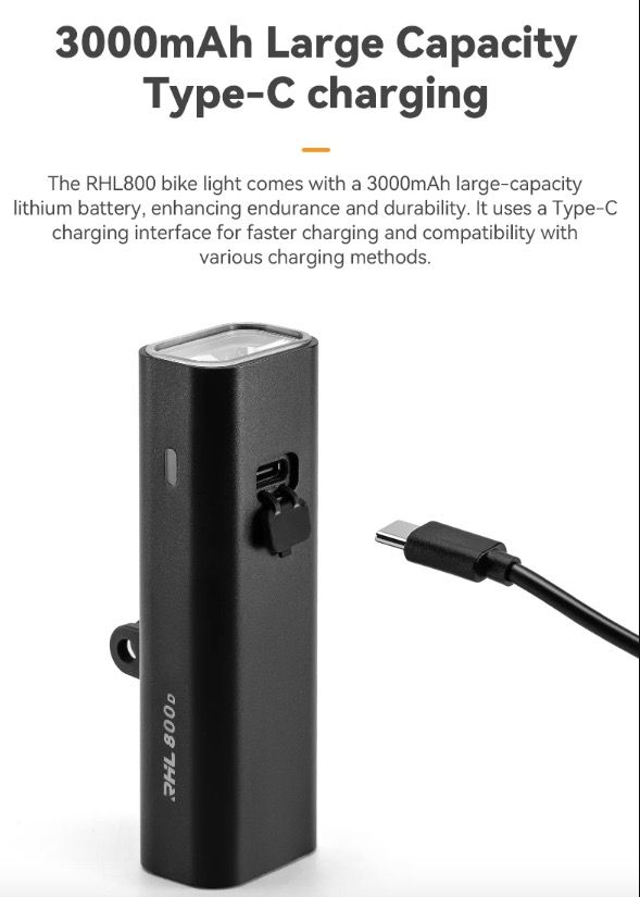 ROCKBROS RHL-1000LUMEN Phare avant de vélo étanche à LED pour cyclisme, rechargeable avec port Type-C, pour les sorties nocturnes