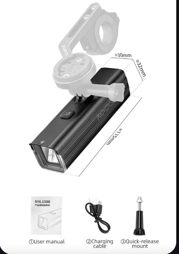 ROCKBROS RHL-1000LUMEN Phare avant de vélo étanche à LED pour cyclisme, rechargeable avec port Type-C, pour les sorties nocturnes