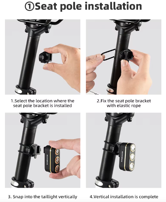 ROCKBROS Feu arrière intelligent pour vélo IP64 Étanche Feux de signalisation Recharge Type-C Capteur de freinage Feu arrière Éclairage de nuit pour cyclisme Accessoires vélo