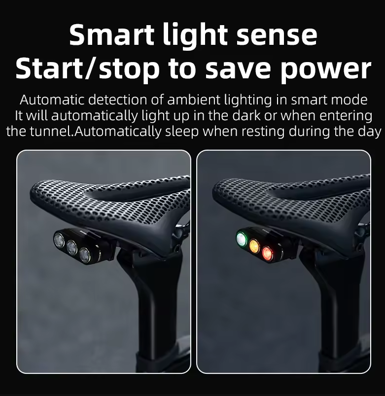ROCKBROS Feu arrière intelligent pour vélo IP64 Étanche Feux de signalisation Recharge Type-C Capteur de freinage Feu arrière Éclairage de nuit pour cyclisme Accessoires vélo