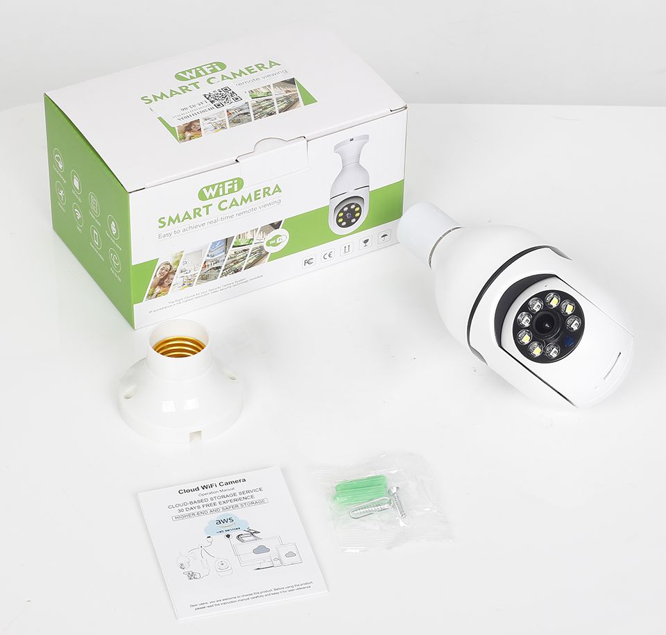 Caméra de surveillance ampoule E27 Wi-Fi 5G, maison intelligente, vision nocturne, connectivité double bande, détection de mouvement.