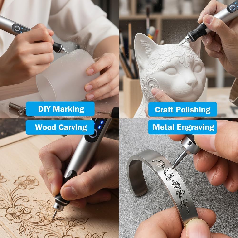 Stylo graveur rechargeable par USB avec 35 embouts, mini graveur électrique, outils rotatifs sans fil pour graver bijoux, pierre, métal, plastique, bois, résine - Modèle