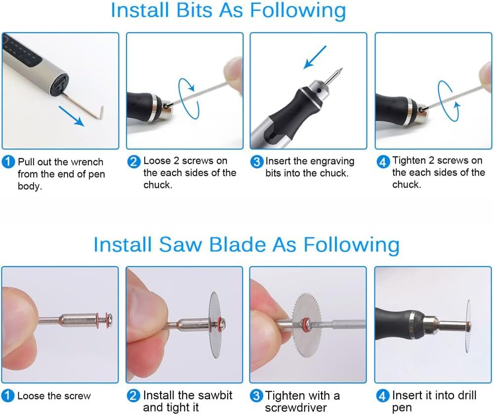 Stylo graveur rechargeable par USB avec 35 embouts, mini graveur électrique, outils rotatifs sans fil pour graver bijoux, pierre, métal, plastique, bois, résine - Modèle