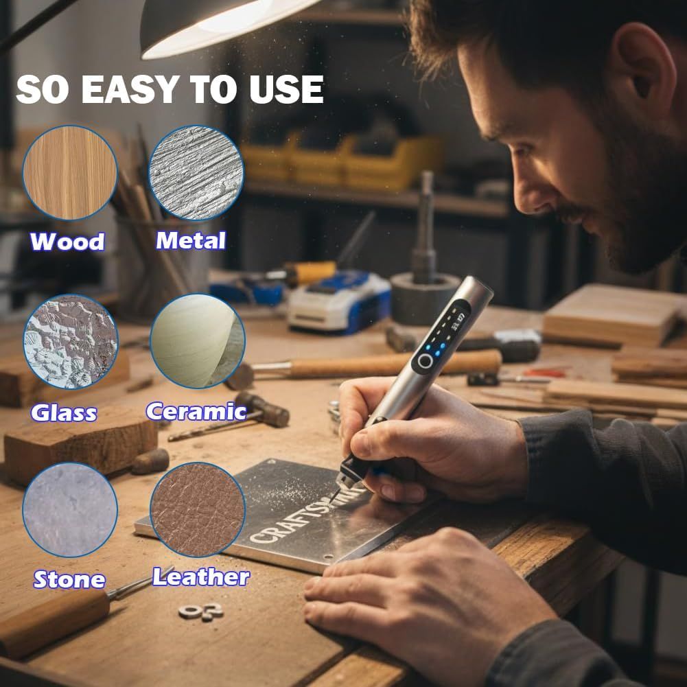Stylo graveur rechargeable par USB avec 35 embouts, mini graveur électrique, outils rotatifs sans fil pour graver bijoux, pierre, métal, plastique, bois, résine - Modèle