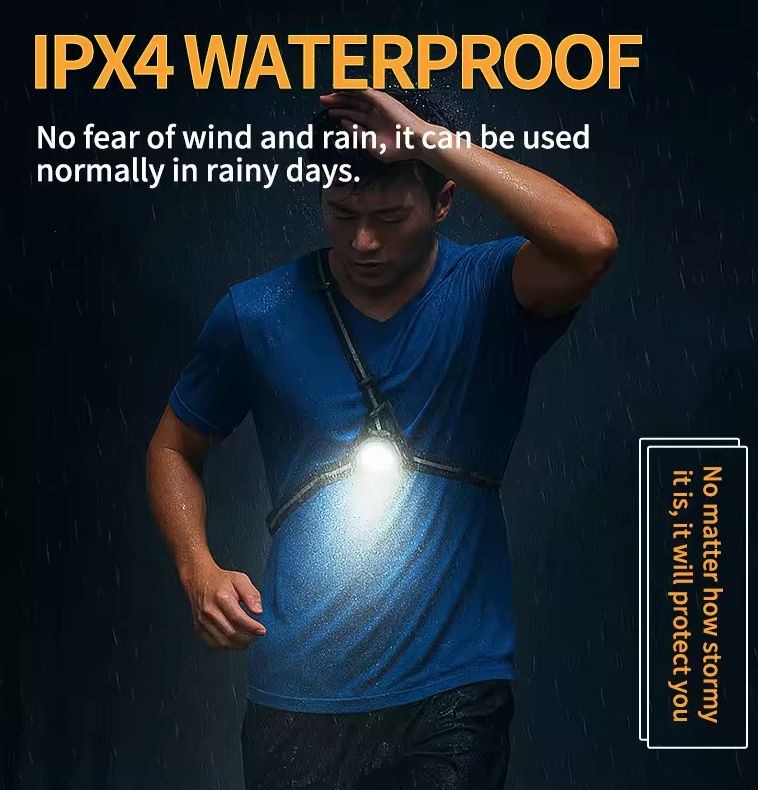 Course nocturne sûre ! Lampe poitrine LED 500 lumens étanche, Phare réglable. Lumière avertissement.