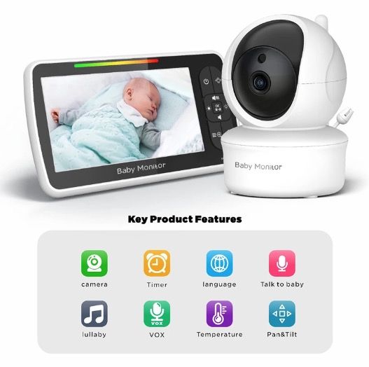 Moniteur bébé 5 pouces caméra SM650 vidéo HD 720P audio bidirectionnel surveillance infantile batterie longue durée