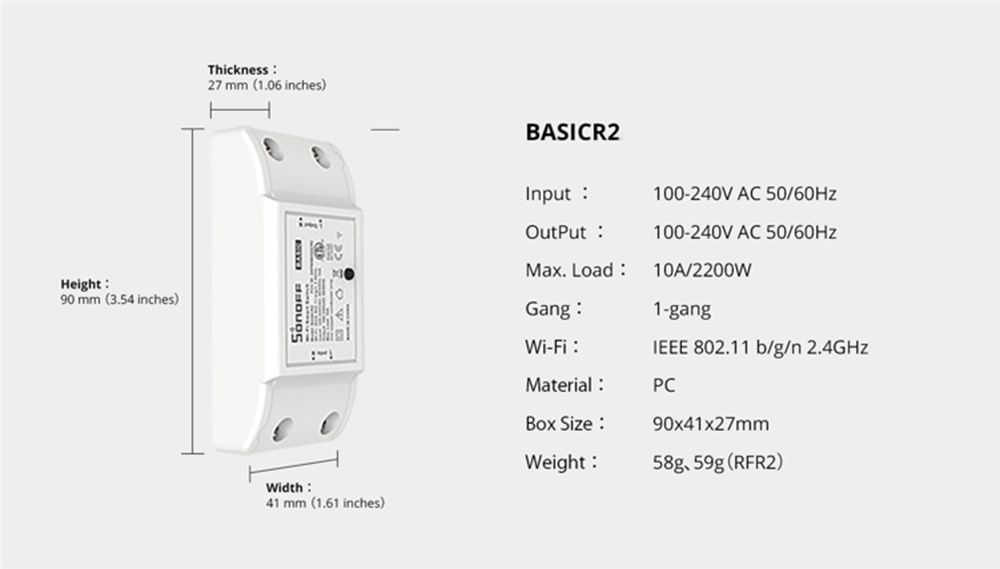 SONOFF Basic R2 Module commutateur WiFi avec commande vocale pour l'éclairage domestique intelligent compatible avec Alexa et Google