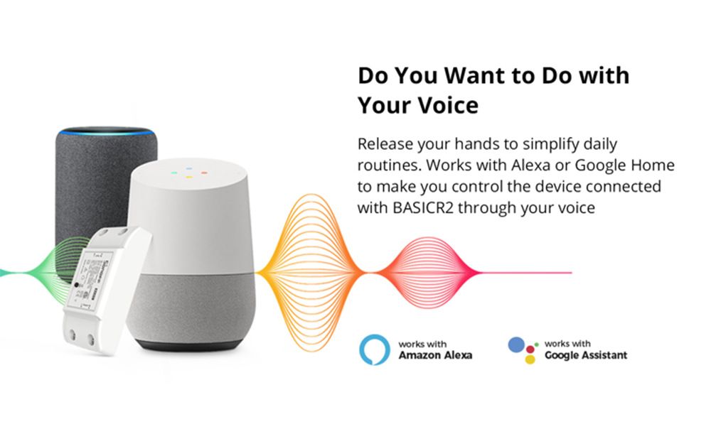 SONOFF Basic R2 Module commutateur WiFi avec commande vocale pour l'éclairage domestique intelligent compatible avec Alexa et Google