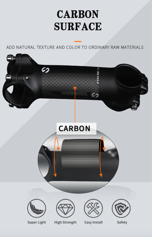 Tige de guidon VTT TOSEEK 28.6mm Angle réglable Léger Aluminium Carbone pour passionnés de cyclisme
