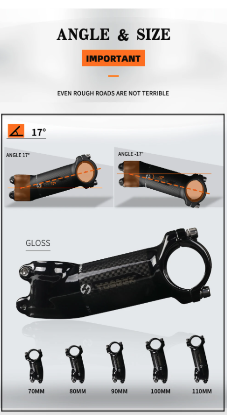 Tige de guidon VTT TOSEEK 28.6mm Angle réglable Léger Aluminium Carbone pour passionnés de cyclisme