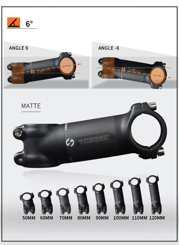 Tige de guidon VTT TOSEEK 28.6mm Angle réglable Léger Aluminium Carbone pour passionnés de cyclisme