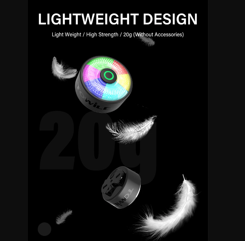 TOWILD TL03Pro Feu Arrière de Vélo LED avec Capteur de Frein Intelligent, Flash Sept Couleurs, Accessoire de Vélo Durable