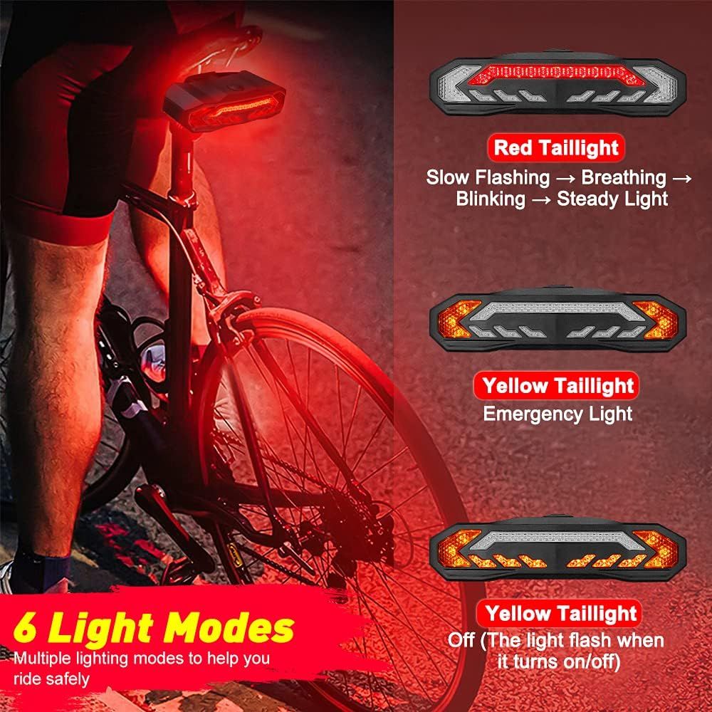 Feu arrière de vélo intelligent avec clignotants, avertisseur sonore rechargeable pour vélo avec télécommande, alarme lumineuse de clignotants de vélo à détection automatique