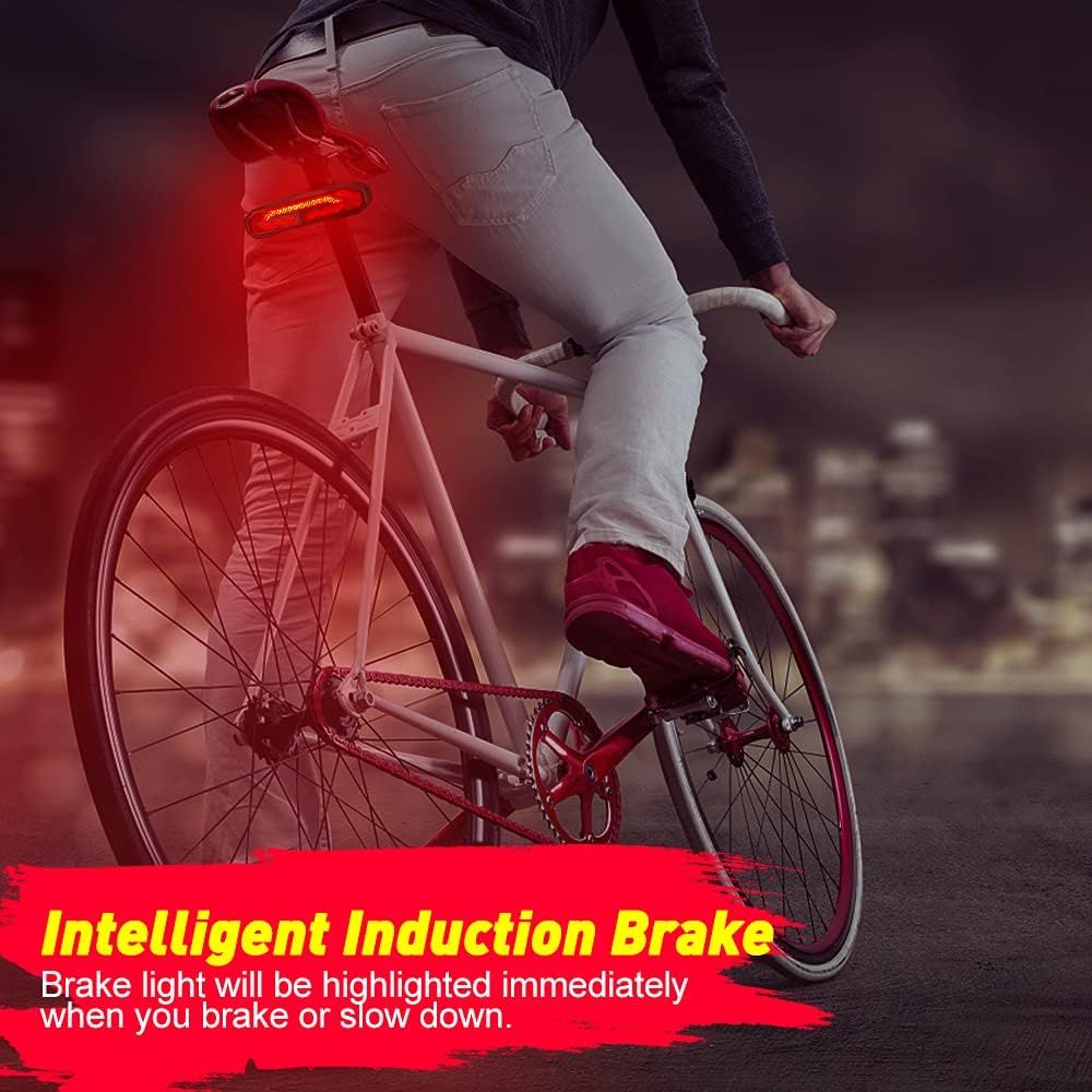 Feu arrière de vélo intelligent avec clignotants, avertisseur sonore rechargeable pour vélo avec télécommande, alarme lumineuse de clignotants de vélo à détection automatique