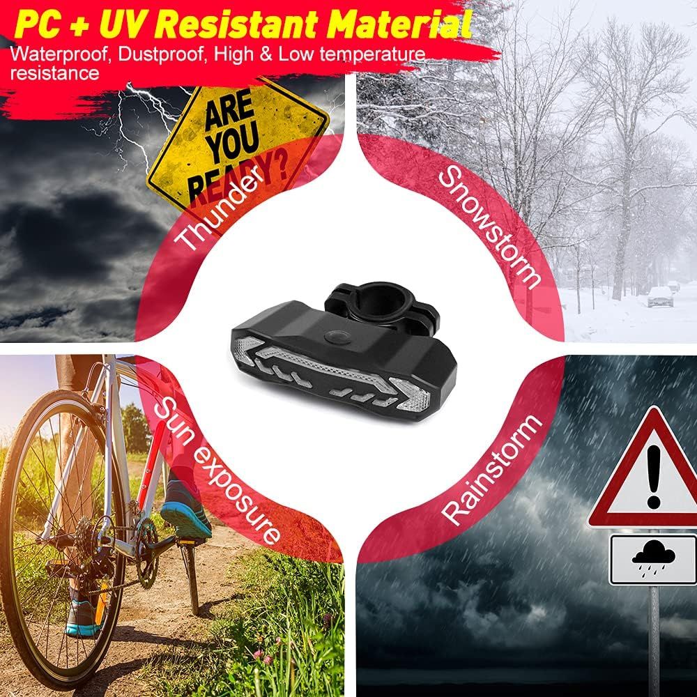 Feu arrière de vélo intelligent avec clignotants, avertisseur sonore rechargeable pour vélo avec télécommande, alarme lumineuse de clignotants de vélo à détection automatique