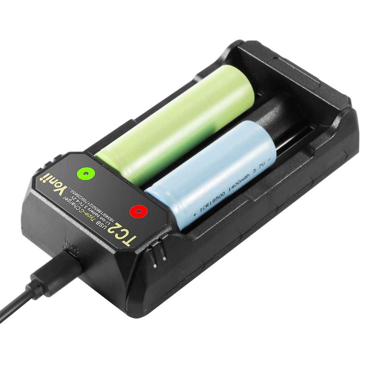 Chargeur USB Type-C TC2, charge rapide 4,2 V pour batteries Li-ion 18650/21700, double ports pour équipement extérieur.
