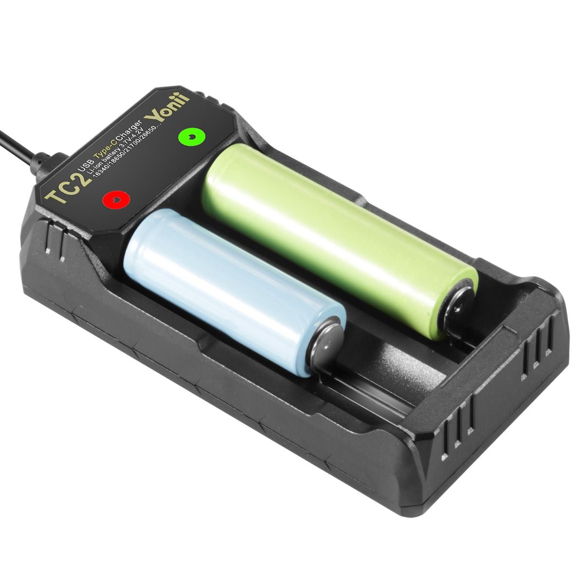 Chargeur USB Type-C TC2, charge rapide 4,2 V pour batteries Li-ion 18650/21700, double ports pour équipement extérieur.