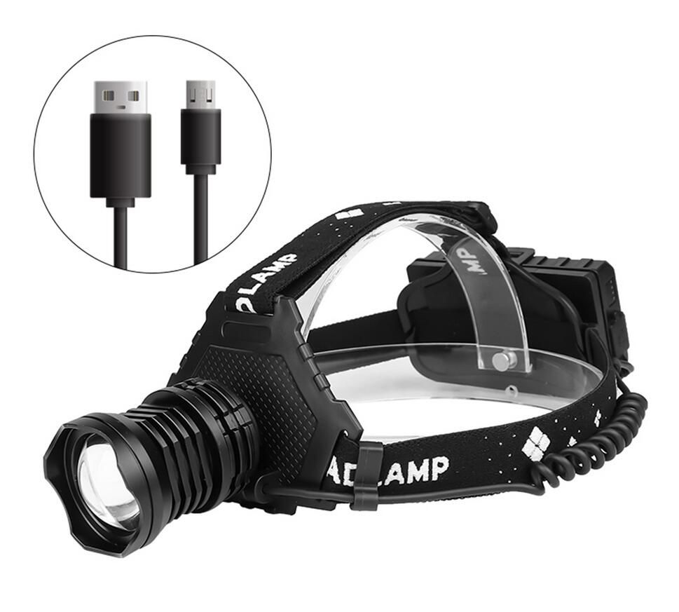 Lampe frontale haute performance XHP70 8000LM avec modes réglables USB étanche IPX5 pour pêche et camping