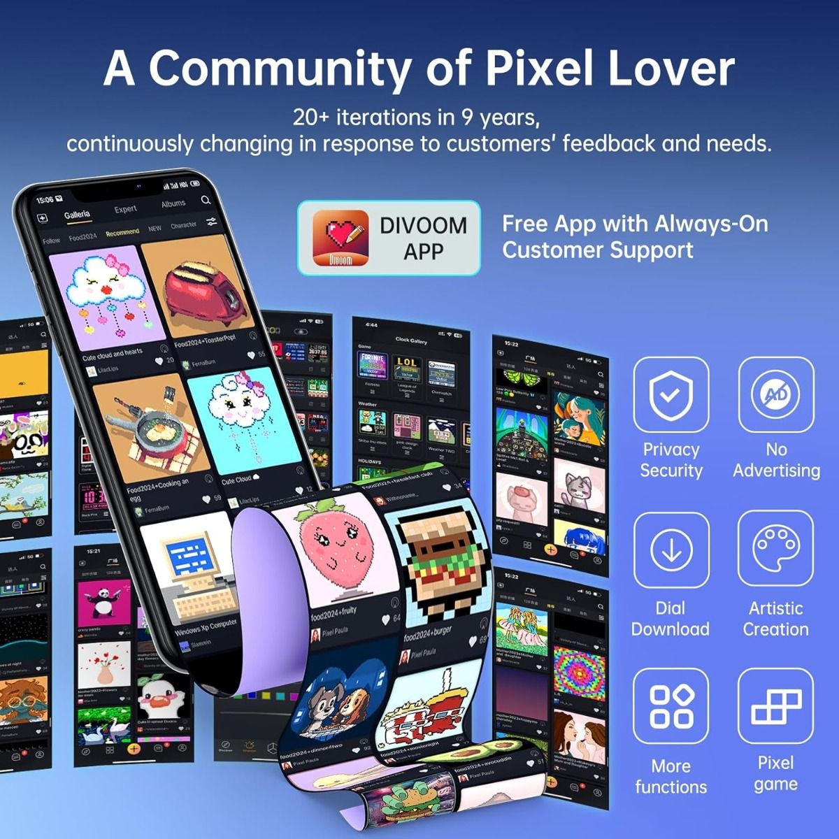 Divoom Times Gate Horloge Cyberpunk pour Setup Gamer | Réveil Numérique LED RGB Pixel Art & Tableau Bitcoin WiFi