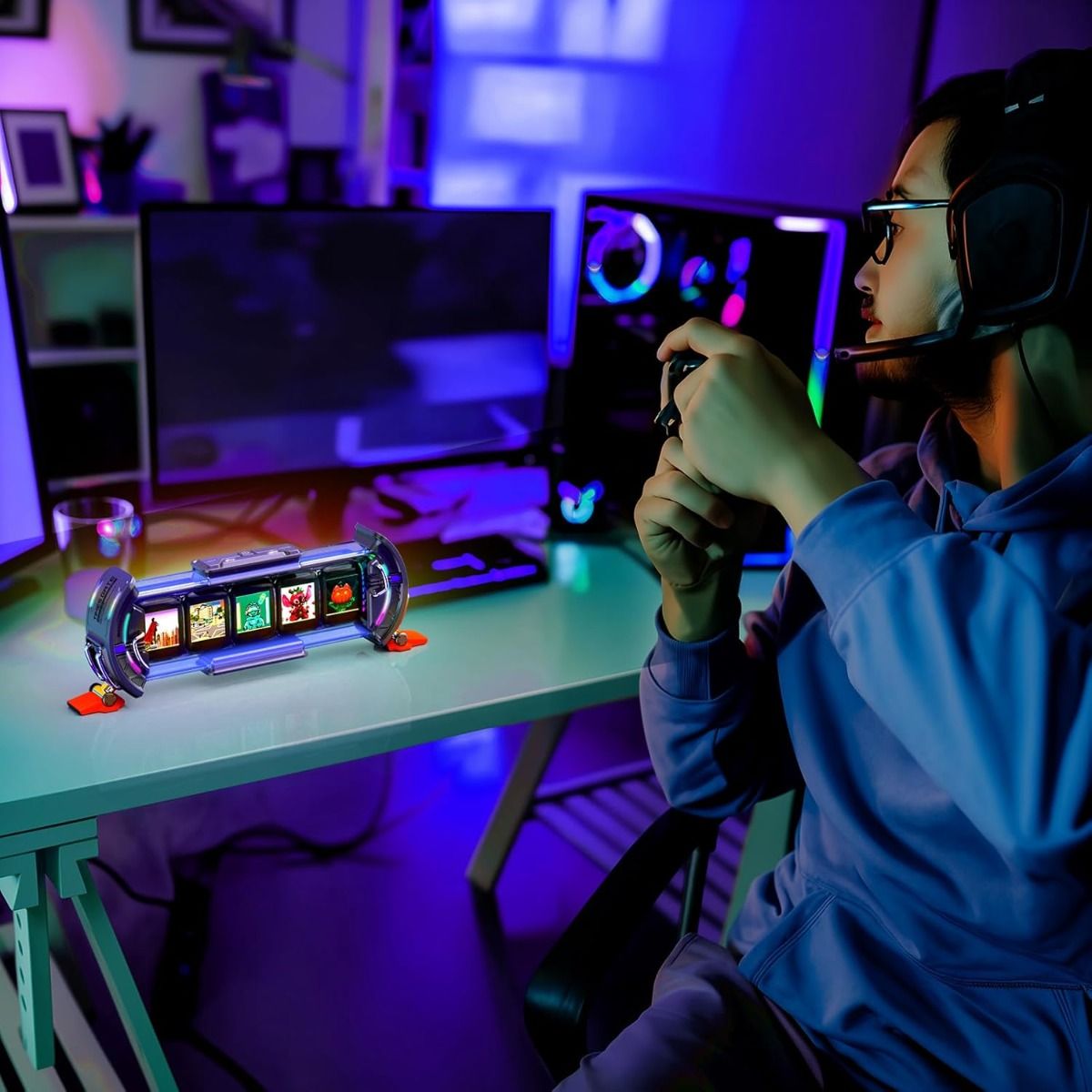 Divoom Times Gate Horloge Cyberpunk pour Setup Gamer | Réveil Numérique LED RGB Pixel Art & Tableau Bitcoin WiFi