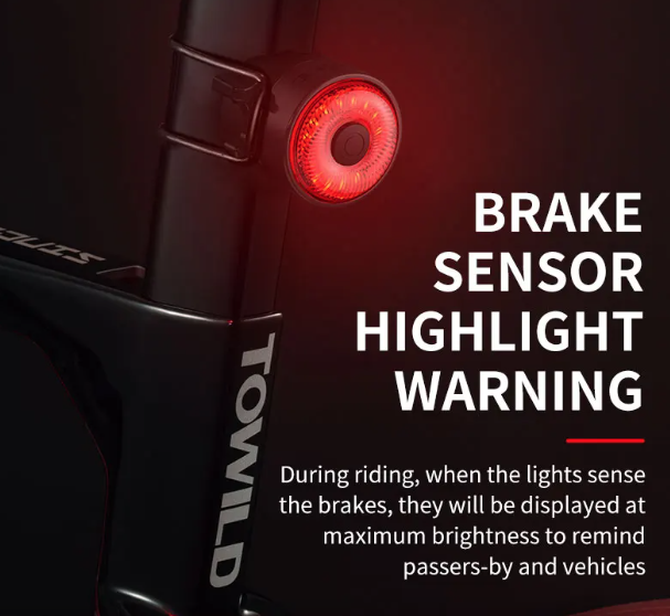 TOWILD TL03 Feu arrière vélo intelligent à détection automatique de freinage LED avec cinq modes de clignotement