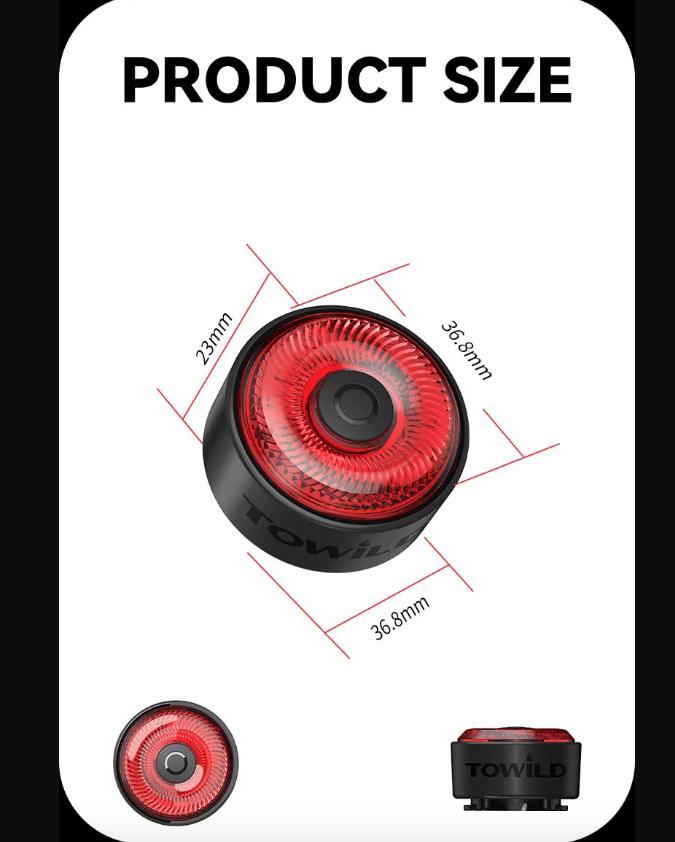 TOWILD TL03 Feu arrière vélo intelligent à détection automatique de freinage LED avec cinq modes de clignotement