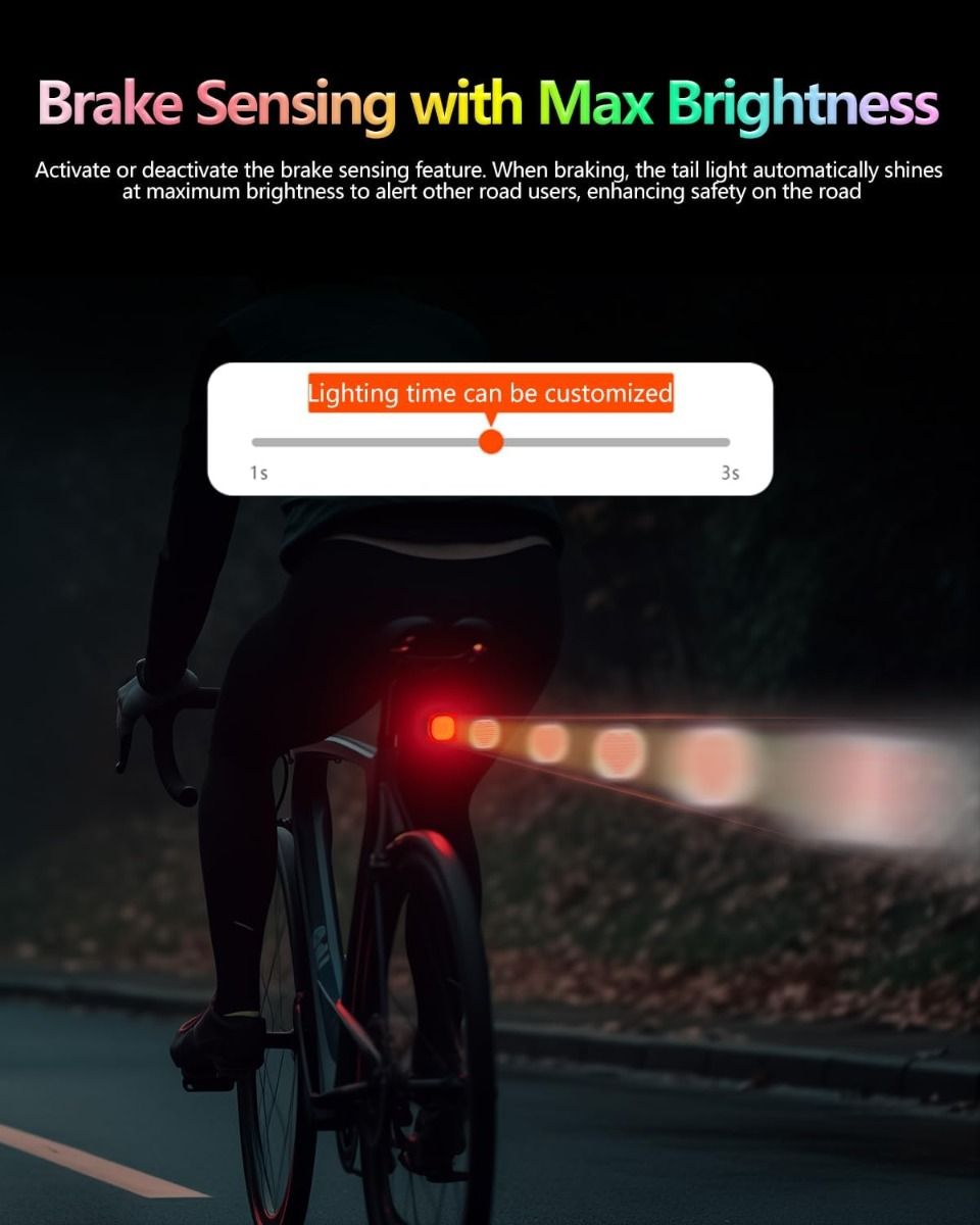 TOWILD TL08 Feu arrière de vélo, Feu arrière de vélo full-color à motifs personnalisés, Détection de freinage, Feux arrière de vélo rechargeables USB-C