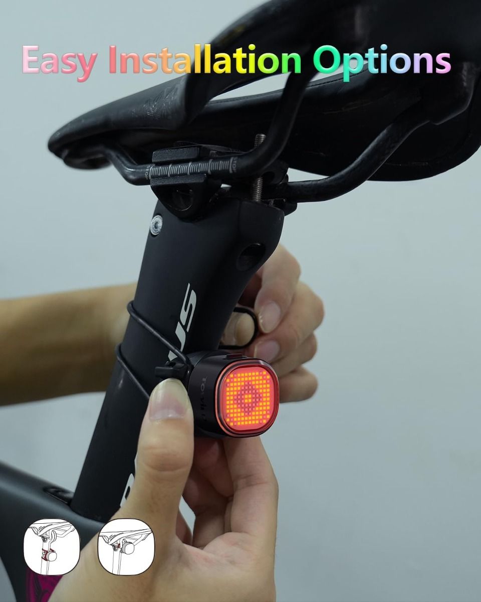 TOWILD TL08 Feu arrière de vélo, Feu arrière de vélo full-color à motifs personnalisés, Détection de freinage, Feux arrière de vélo rechargeables USB-C