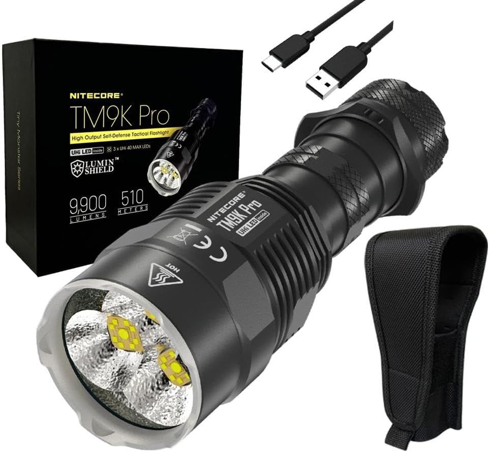 Nitecore TM9K PRO 9900 Lumens Lampe de poche rechargeable durable avec USB-C et faisceau de 510 m pour les aventures en plein air