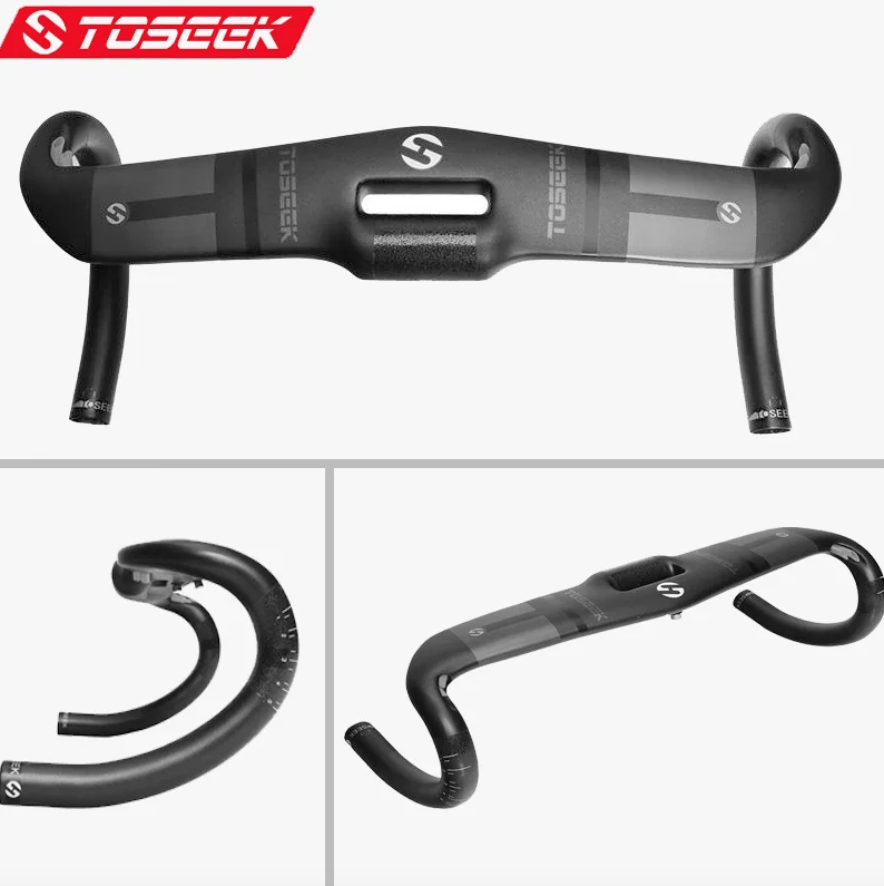 TOSEEK Guidon entièrement en carbone 31,8 mm Guidon routier aérodynamique léger avec longueurs personnalisables