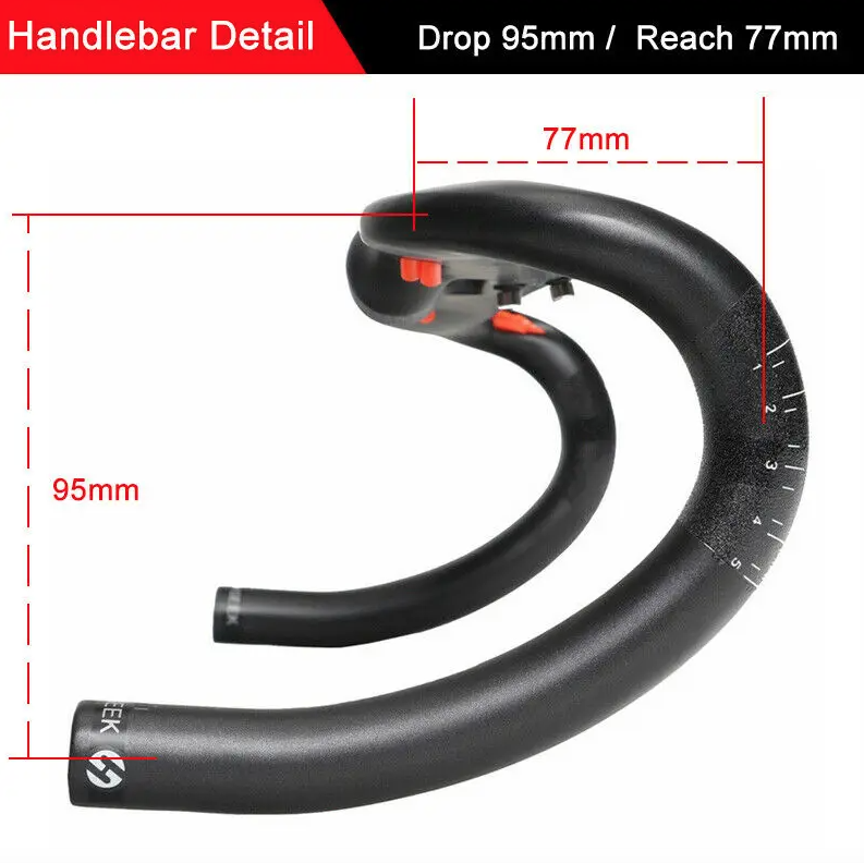TOSEEK Guidon entièrement en carbone 31,8 mm Guidon routier aérodynamique léger avec longueurs personnalisables