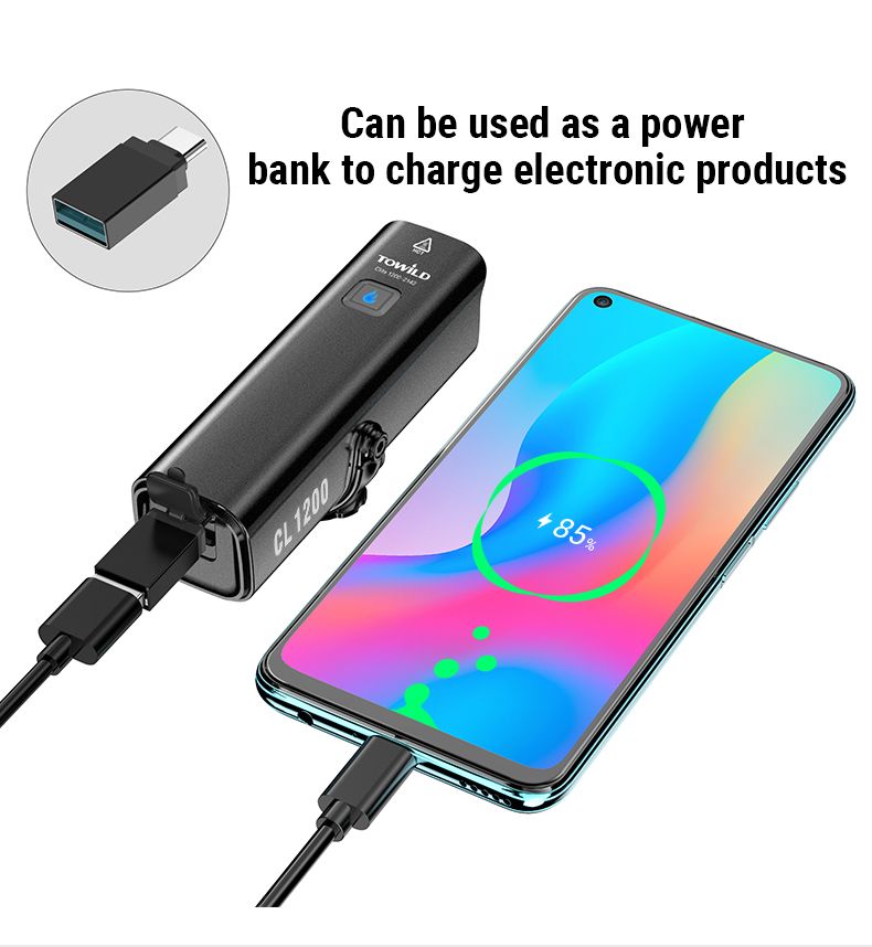 TOWILD CL1200 1200LM Feu avant de vélo rechargeable par USB avec télécommande sans fil pour la sécurité à vélo de nuit