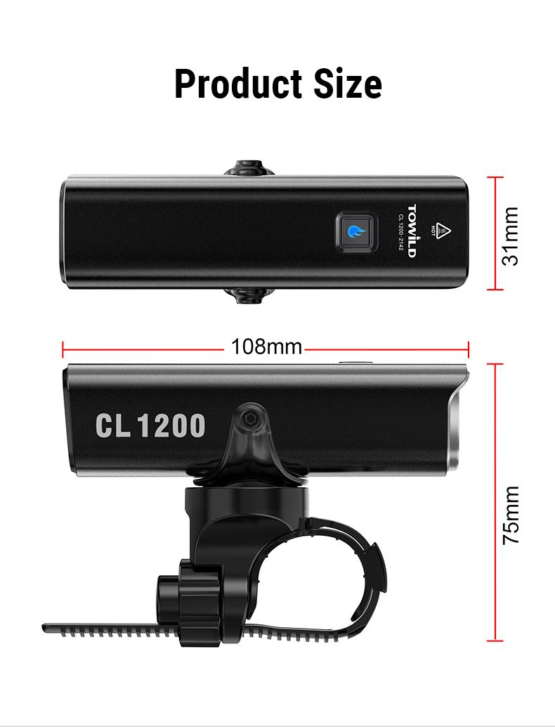 TOWILD CL1200 1200LM Feu avant de vélo rechargeable par USB avec télécommande sans fil pour la sécurité à vélo de nuit
