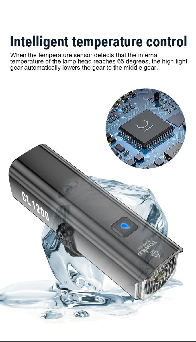 TOWILD CL1200 1200LM Feu avant de vélo rechargeable par USB avec télécommande sans fil pour la sécurité à vélo de nuit