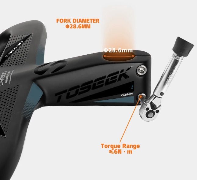 TOSEEK TR5500 Guidon de vélo de route Léger Tige en fibre de carbone intégrale Design aérodynamique Finition noir mat