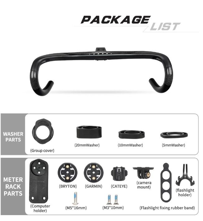 TOSEEK TR5500 Guidon de vélo de route Léger Tige en fibre de carbone intégrale Design aérodynamique Finition noir mat