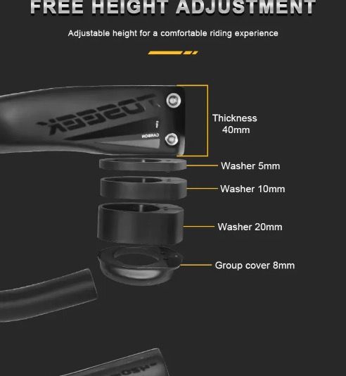 TOSEEK TR5500 Guidon de vélo de route Léger Tige en fibre de carbone intégrale Design aérodynamique Finition noir mat