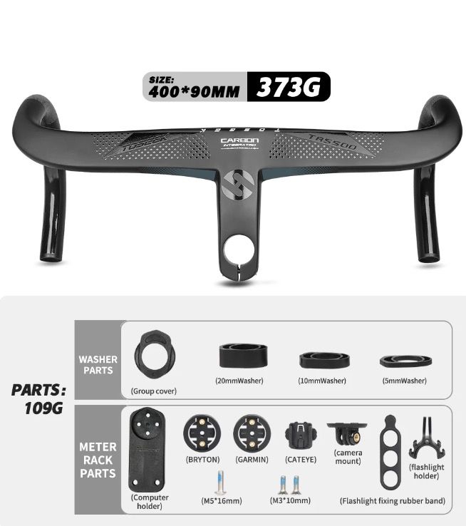 TOSEEK TR5500 Guidon de vélo de route Léger Tige en fibre de carbone intégrale Design aérodynamique Finition noir mat